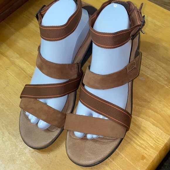 Keen Skyline Wedge Sandals Brown Leather Ankle Straps size 10 - Picture 3 of 9